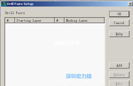 如果是盲孔或埋孔板，則還須點擊菜單Setup→Drill Partis調出鉆孔對設置窗口，看有無按孔的屬性設置好鉆孔層，如無則須作相應的添加或調整。