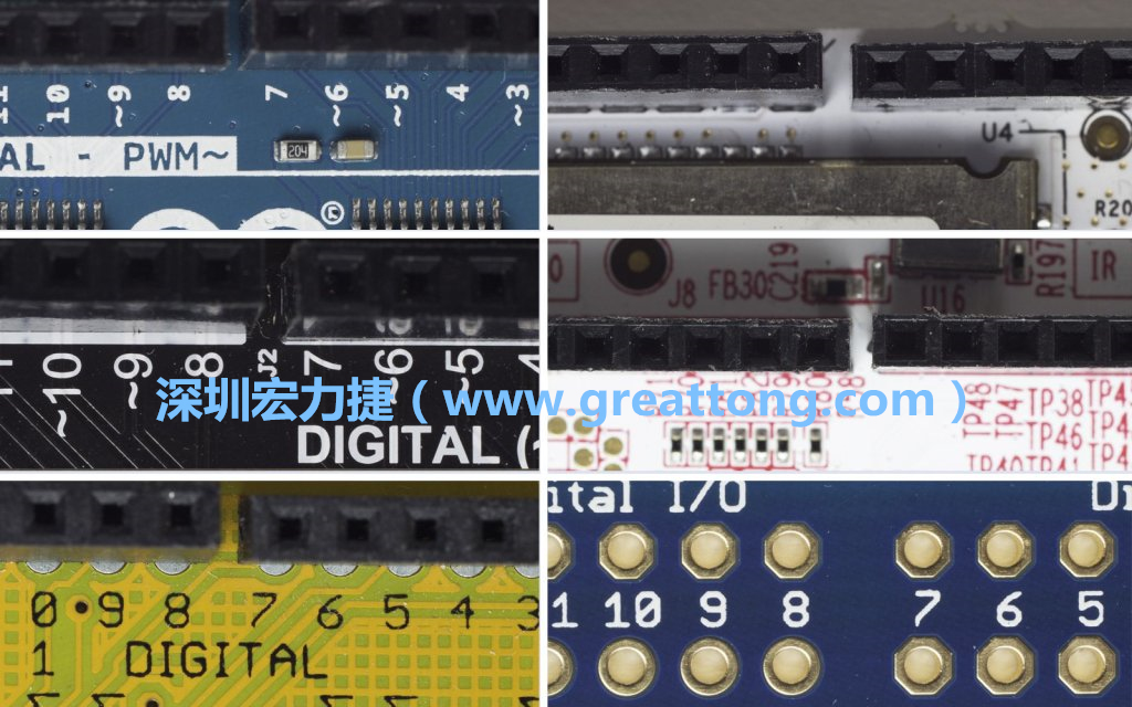 各種不同尺寸的Arduino上第7、8腳位的間距。